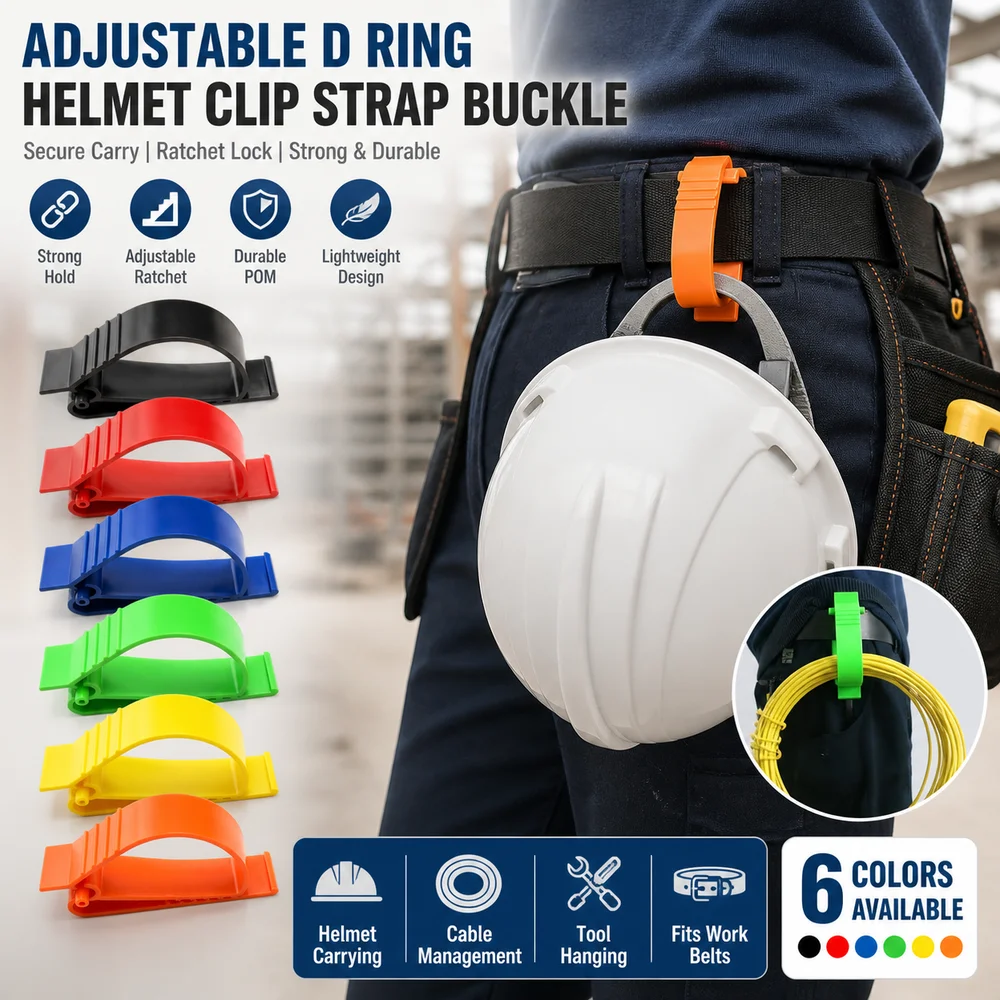 POM Safety Helmet Clamp D Ring Adjustable Strap Key Chains Clips Lightweight Ratchet Lock Earmuffs Clamp Hard Hat Accessories
