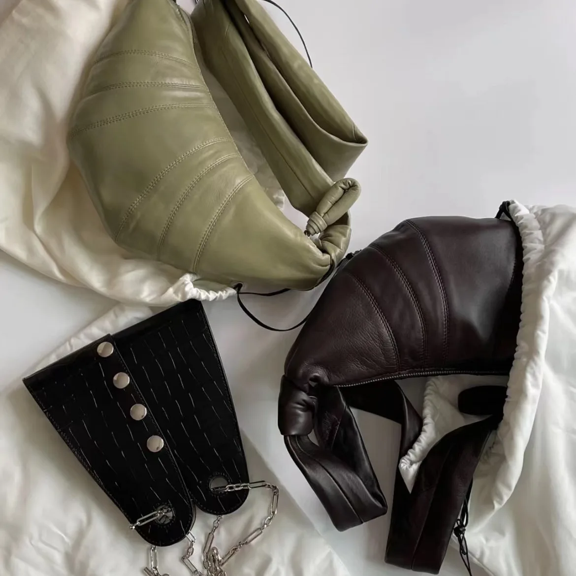 Cow Corner Bag Croissant Bag Sheepskin Shoulder Crossbody Bag Dumpling Bag Genuine Leather Texture Underarm Baguette Waist Bag