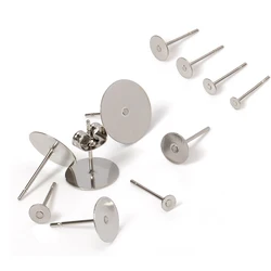 100pcs 3-12mm Stainless Steel Blank Post Earring Stud Base Pins Steel Flat Round Tray Settings For DIY Jewelry Making Supplies