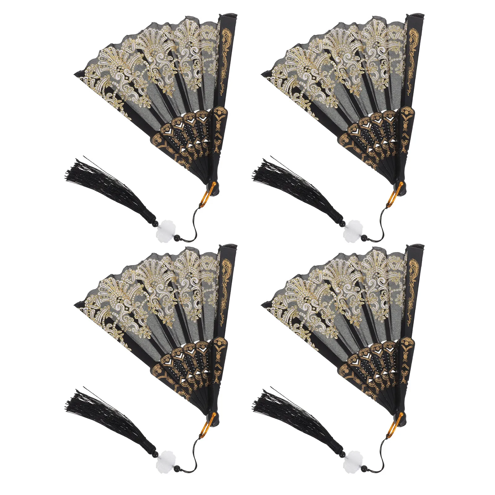 4Pcs Chinese Style Hand Fan Foldable Lightweight Tassel Design Oriental Aesthetic Fan for Bride Wedding Dancing Cultural
