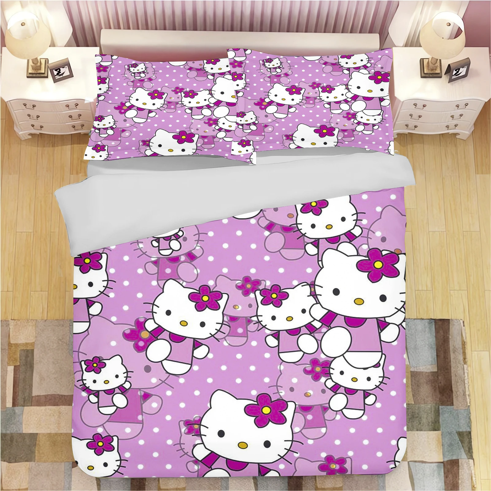 귀여운 프린트 헬로 키티 만화 고양이 침구 세트 부드러 - Home Textiles Bedding 리뷰 및 가격