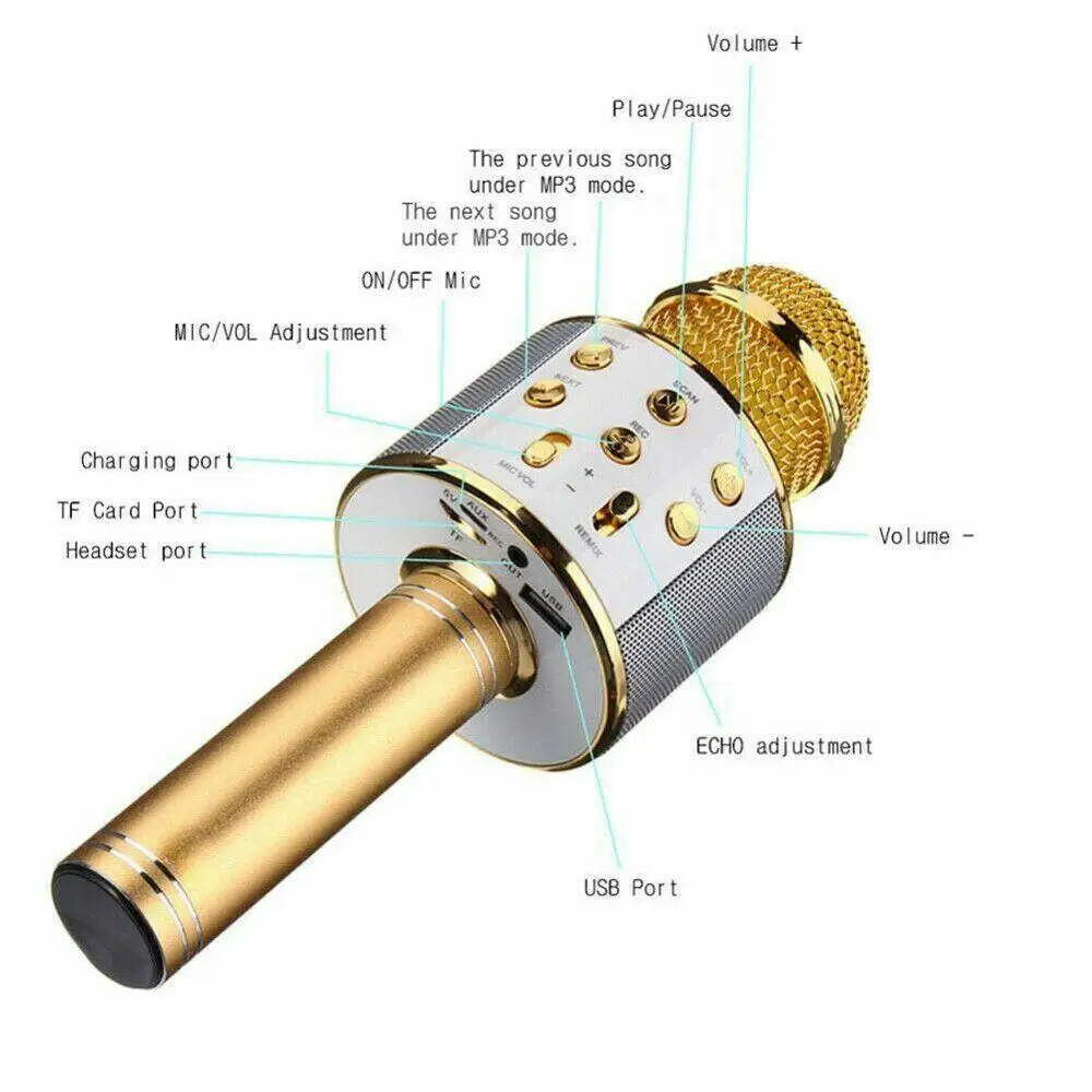 Microfono per telefono cellulare altoparlante per microfono Wireless compatibile con Bluetooth lettore Ktv da 800mah