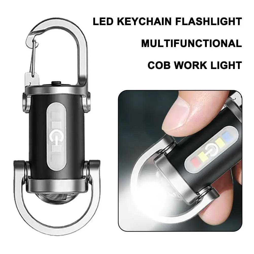 LED Keychain Flashlight Multifunctional COB Work Light Keyring Practical Mini Light Key Chain for Outdoor Activities J5Y8