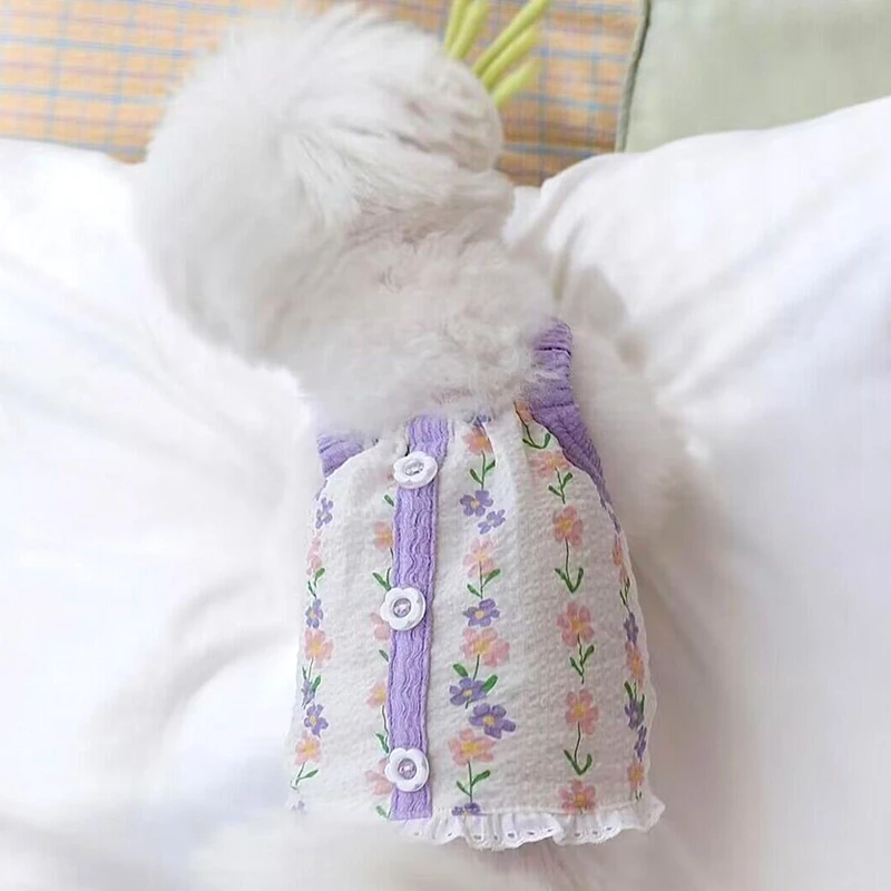 Cute Summer Floral Dog Suspender Pet Breathable Vest Teddy Open Button Top Puppy Beautiful Two-legged Clothes Dog Accessories