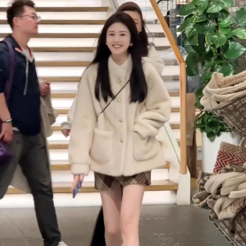 Stand up collar imitation mink plush environmentally friendly fur women's winter 2025 new high-end top fur coat