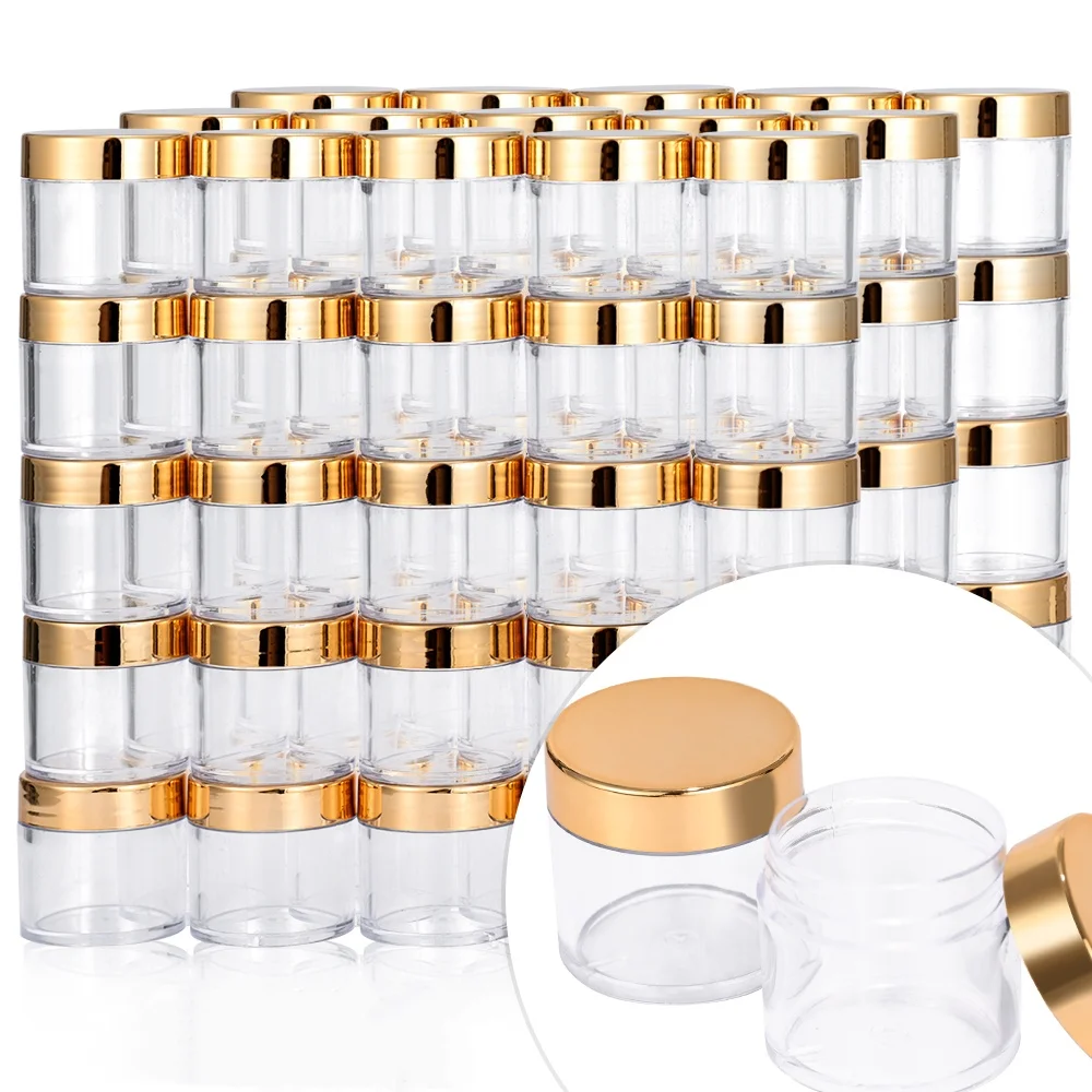 2OZ Plastic Storage Bottles With Gold Lids For Nail Powders, Eye & Facial Creams, PET Transparent Test Bottles For Cosmetics 10*