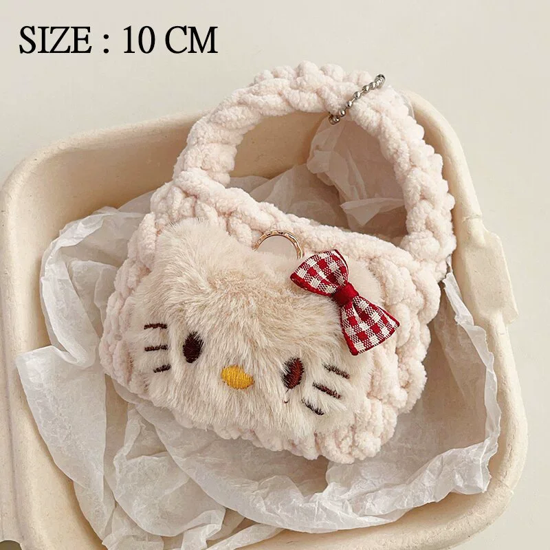 Sanrio Mini Handbag Plush Keychain Kuromi Hello Kitty Fluffy Doll Keyring Bag Pendant Charms Backpack Decoration Easter Gifts