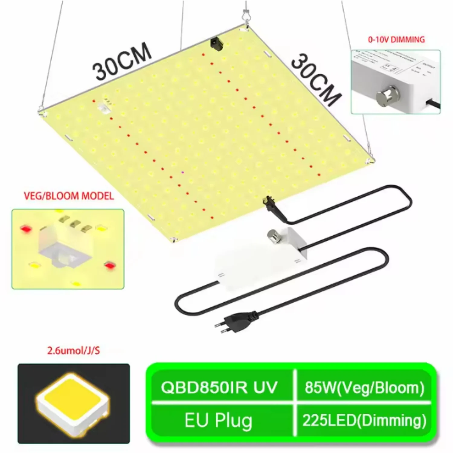 85W Dimmable led grow light full spectrum WITH red light on/off switch dropshipping