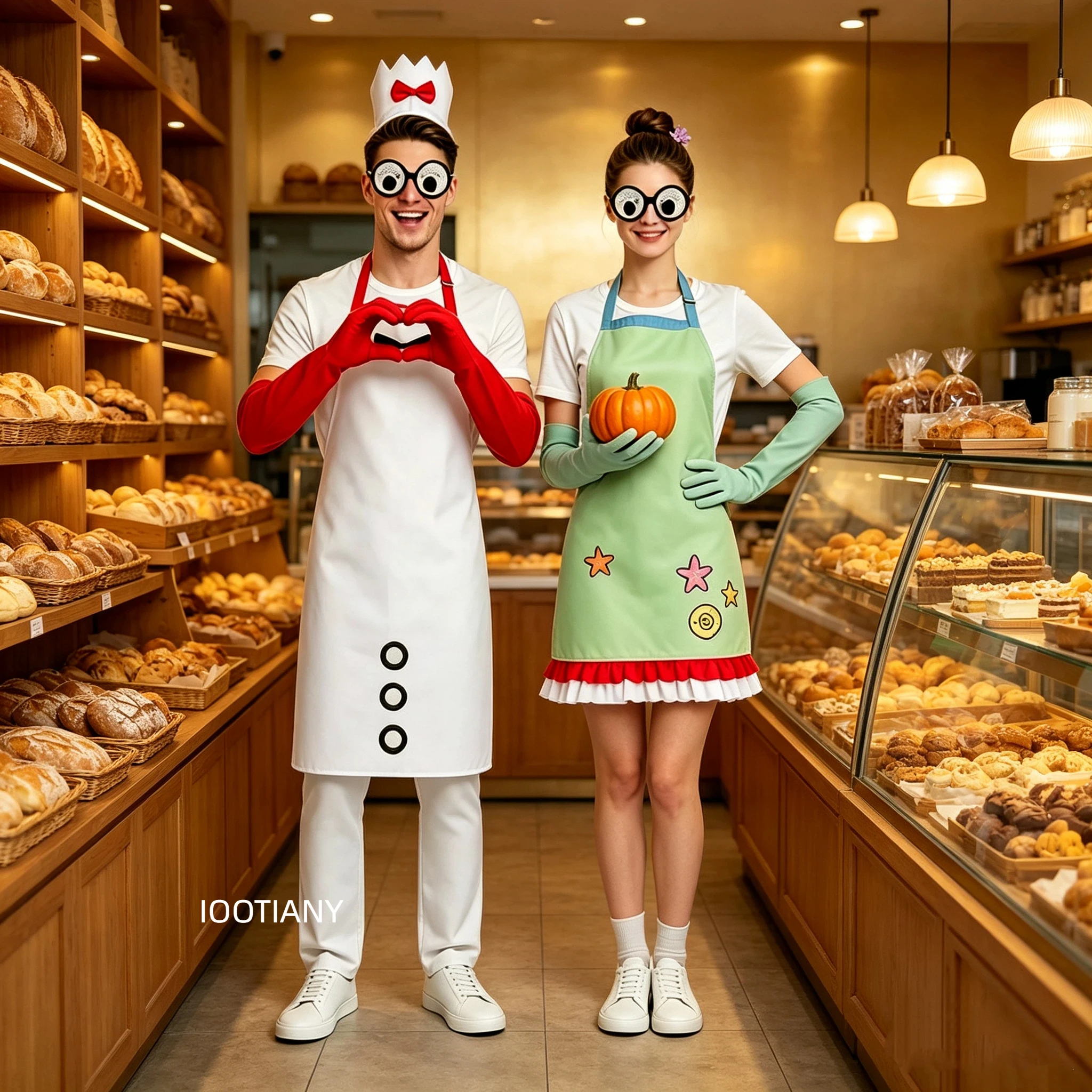 Disfraz de Chef de Dibujos Animados para Parejas, Divertido Traje de Panadero para Adultos con Corona, Gafas y Guantes, Conjunto de Disfraces para Fiesta de Halloween, Cosplay y Juego de Roles