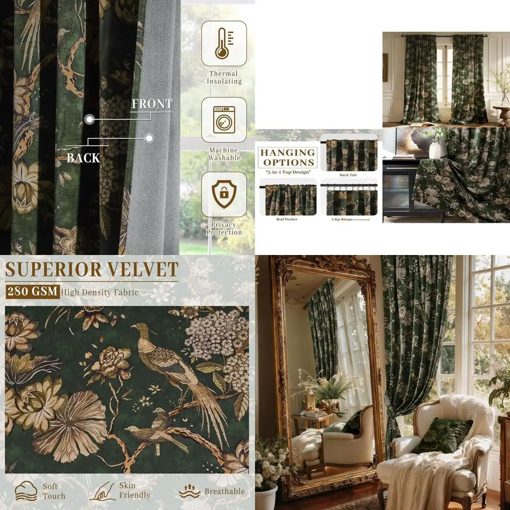 

Luxury Peacock Velvet Curtains, Soft & Durable, Room Darkening, 52x96, 2 Panels, Suitable for Sliding Doors and Bathrooms