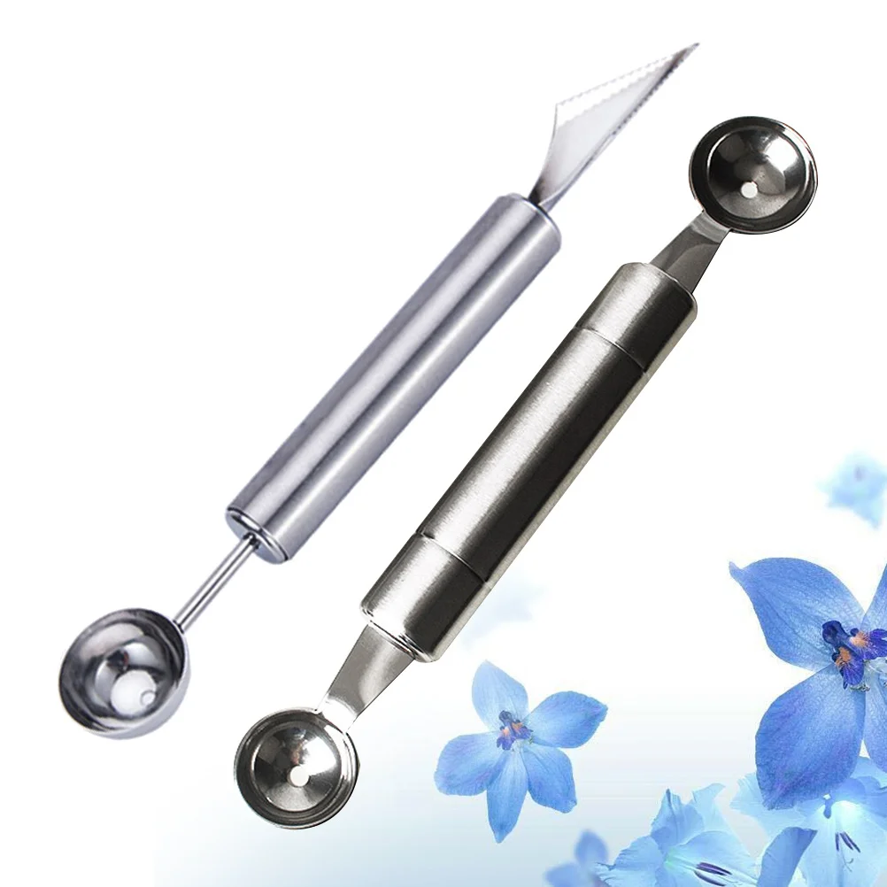 Mini cuchara de bola de fruta de acero inoxidable, cuchara para tallar melón, herramienta de plato de cocina, cuchara para helado, 2 uds.