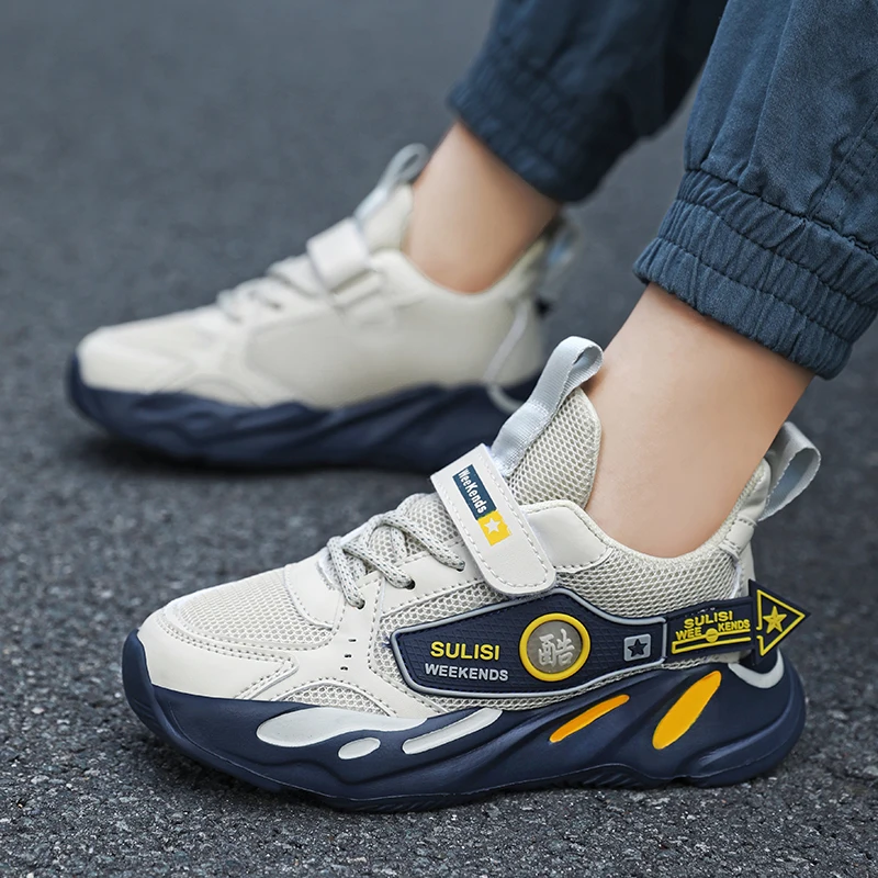 

Модные кожаные детские кроссовки для мальчиков, спортивная обувь, удобная дышащая сетка для повседневной ходьбы, бега на открытом воздухе