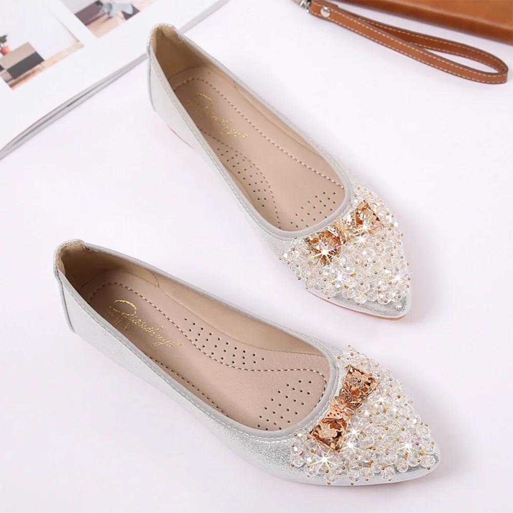 

Women Ballet Flats Anti-Slip Foldable Sparkly Shoes Rhinestone Comfort Slip On Barefoot Shoes Spring Autumn Footwear