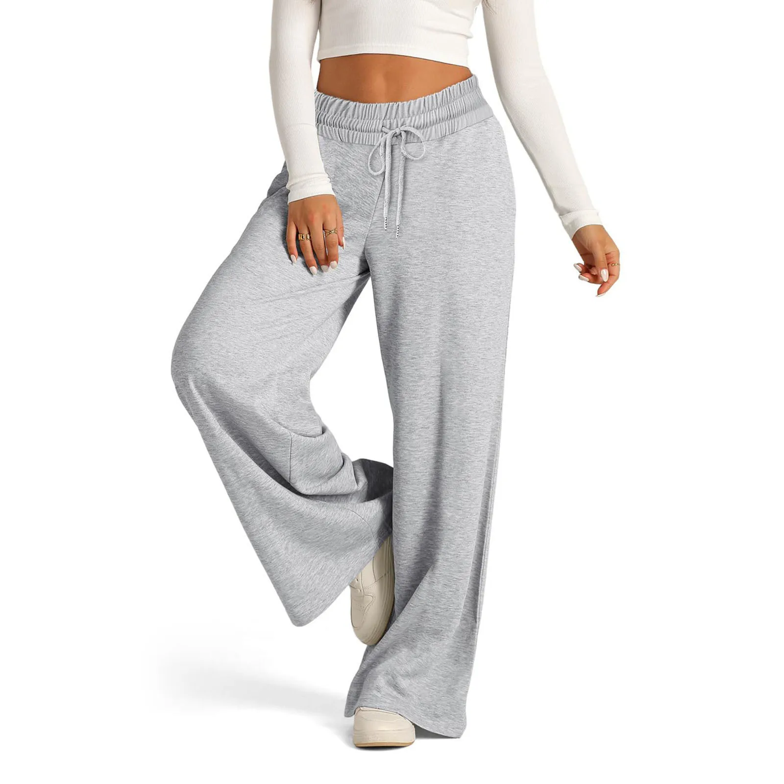autumn and winter European and American men's and women's rope solid color waist cinching fashion wide leg warp casual pants