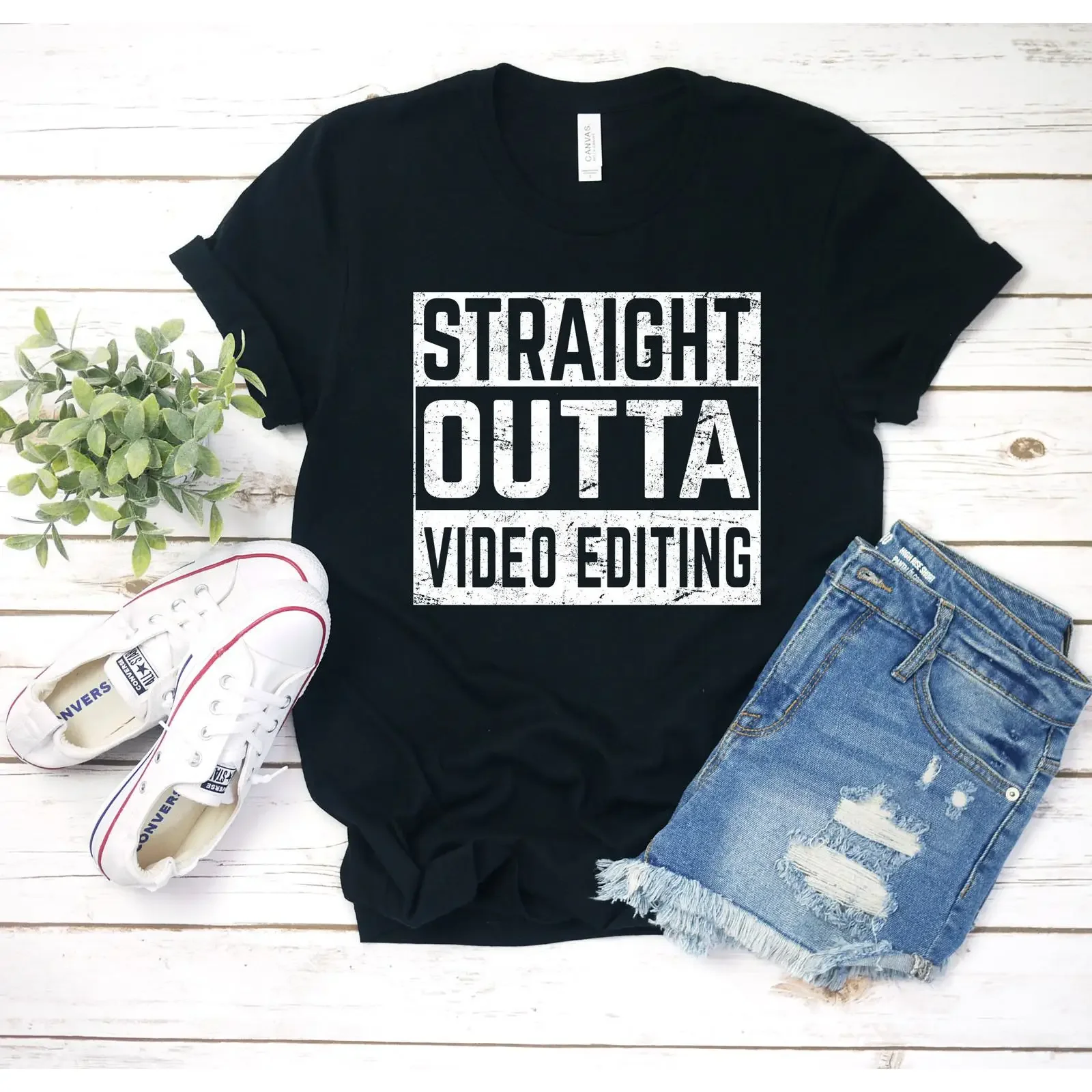 Straight Outta Video Editing T Shirt Film Editor  vintage Washed streetwear Top For Everyday Wear homme Breathable