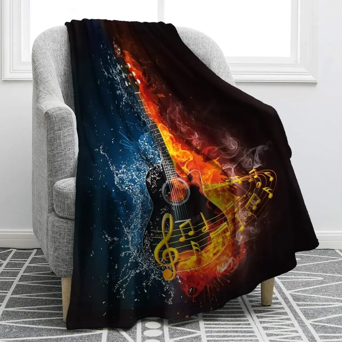 Cobertor de guitarra الموسيقية للبالغين والأطفال، veludo azul، prenda de Natal