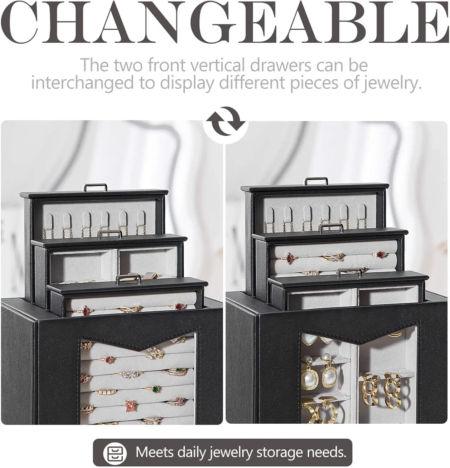 Jewelry Organizer with Transparent Window Necklace Hooks Gift for Women Jewelry Box Display Case for Necklaces Rings