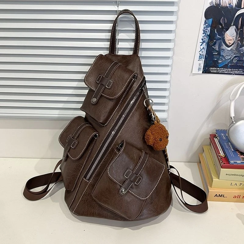 Casual Fashion One Shoulder Crossbody Bag Large Capacity Men's Breast Bag Retro Personality Women's Bag Shoulder Multifunctional