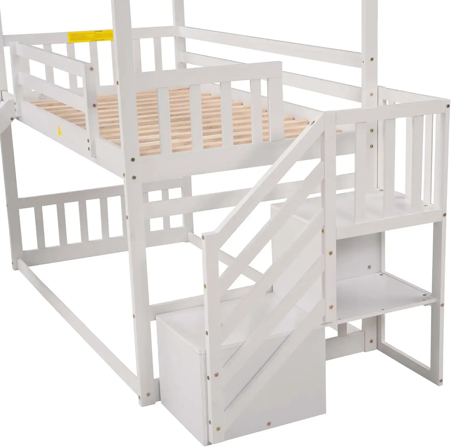 Twin Over Twin Bunk Bed With Slide And Stairs Low House Bunk Bed For Kids Teens, No Box Spring Needed