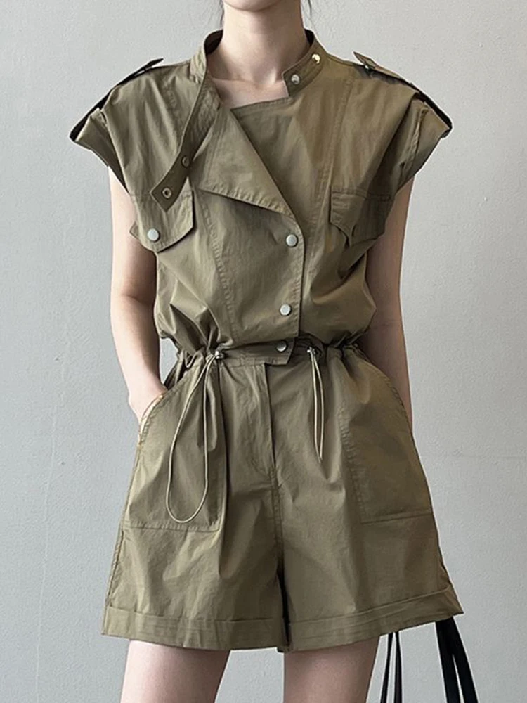 Workwear  shorts  summer thin pants wide leg jumpsuit set fashion  trousers women  korean style  cargo pants women