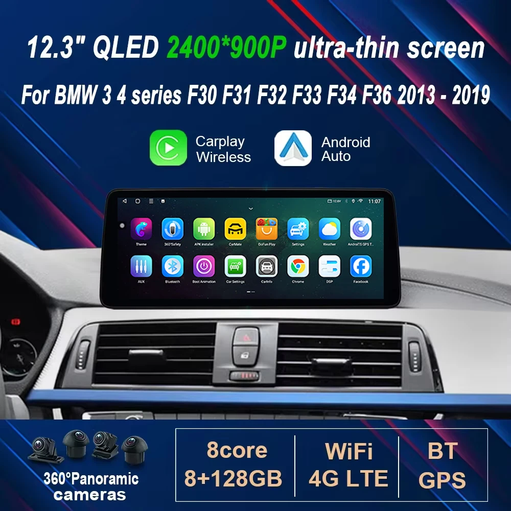 

Беспроводной ультратонкий Carplay Android 15 для BMW 3 4 серии F30 F31 F32 F33 F34 F36 2013-2019 Автомобильный радиоприемник Видео Мультимедийный плеер