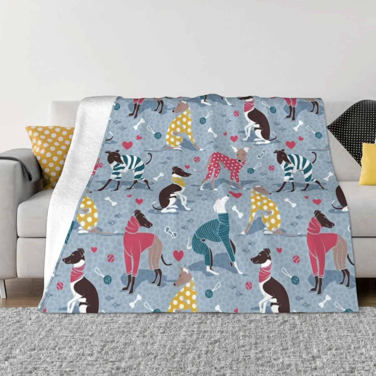 Greyhounds dogwalk // pale blue background Throw Blanket Blankets For Sofas Cute Blanket Plaid Decorative Sofa Blankets For Sofa