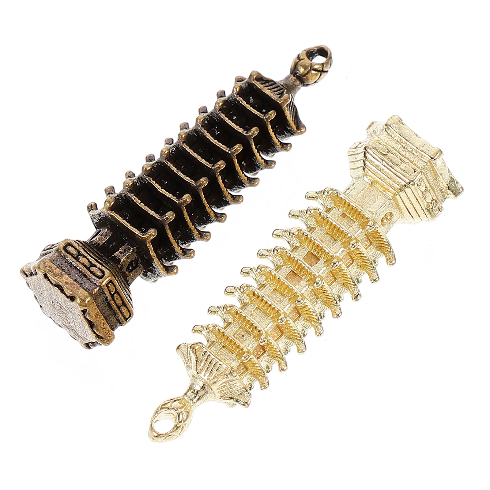 2Pcs Copper Tower Keychain Pendant Retro Charm Miniature Ornament for DIY Jewelry Craft Decoration Gift