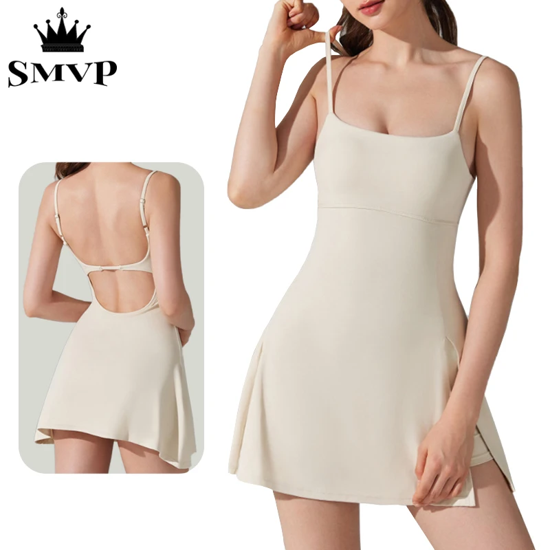 

Женское летнее спортивное платье, однотонный цельный костюм для йоги, дышащая быстросохнущая короткая спортивная одежда, женская одежда для тренировок, тенниса