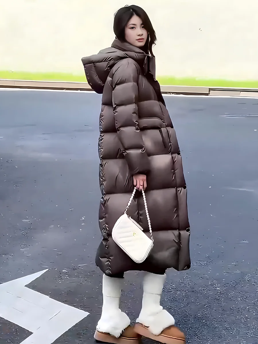 Faionable Casual High-End Bianco Du down Puffer Jaet Cappotto invernale da donna alla moda con cappuccio lungo colletto alla coreana