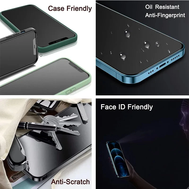 3 Piezas Protector de Pantalla Full Cover Anti-Espía para iPhone 11 12 13 14 15 PRO MAX Vidrio de Privacidad para iPhone 14 15 Plus XR XS Max 4