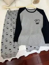 Sanrio-Pijama Kawaii de Hello Kitty para mujer, Conjunto de camiseta para el hogar de cuello redondo y pantalones largos, ropa informal de dormitorio Y2K, regalo de otoño para niña