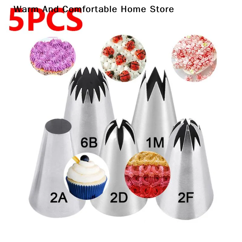 5-Piece Large Size Cake Decorating Piping Tips Set Durable Stainless Steel For Flower Cookie Icing Fondant Cupcake Decoration