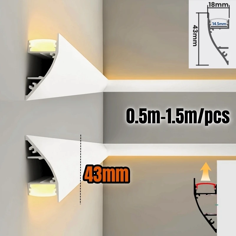 One Sided Glowing LED Ceiling Aluminum Profile Surface Mount Baseboard Channel Floor Wall Decor Top Corner Line Bar Strip Lights