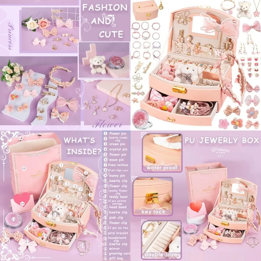 Princess Jewelry Box with Hair Accessories for Girls