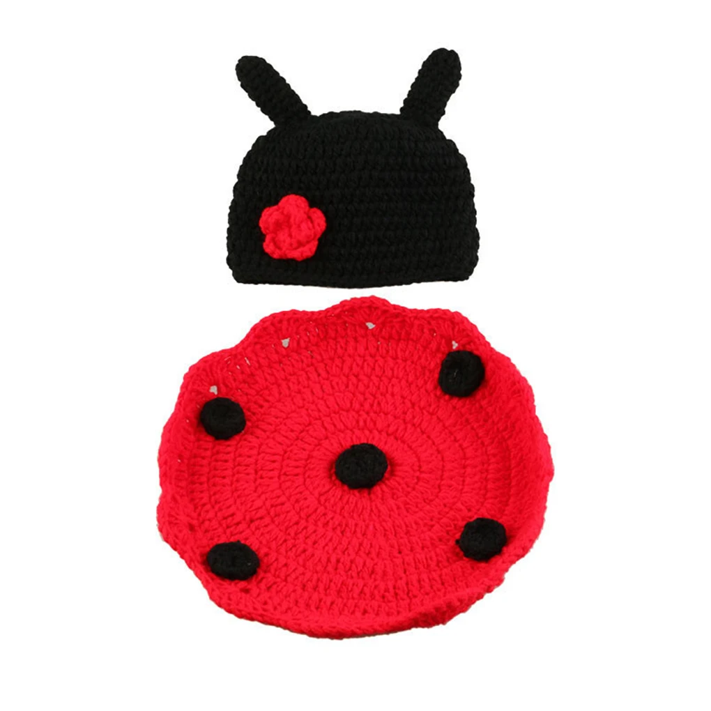 Baby Photography Props Newborn Ladybird Insect Costume Boy Girl Infant Crochet Knit Hat Outfits Lace Ladybird