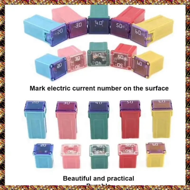 BTCL 30Pcs Box 20A-60A PAL Fuse Mini Copper Long Female Fuse Fuse Kit Mini Square Fuse,Car Fuse Combination Set