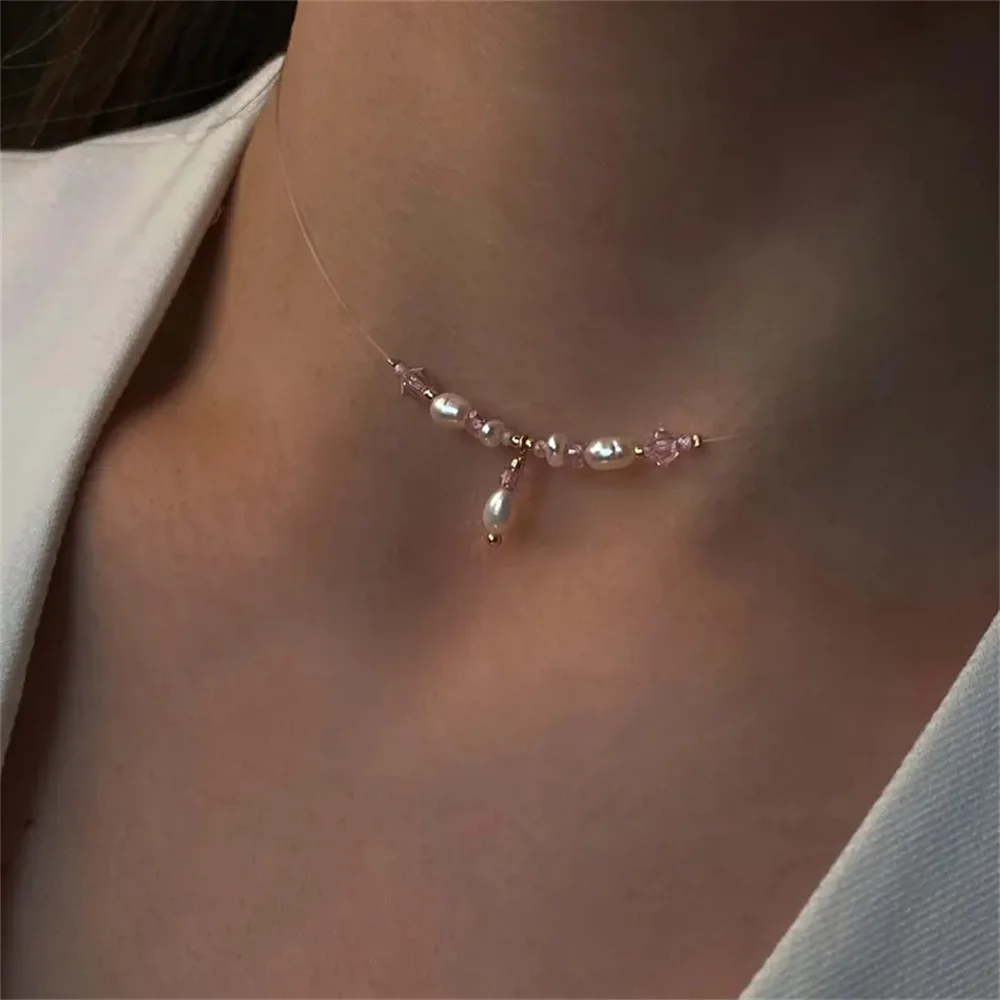 Vintage Fashion Gold Color Simple Shaped Artificial Pearl Peach  Necklace For Women Female Girl Baroque Choker Jewelry Gift