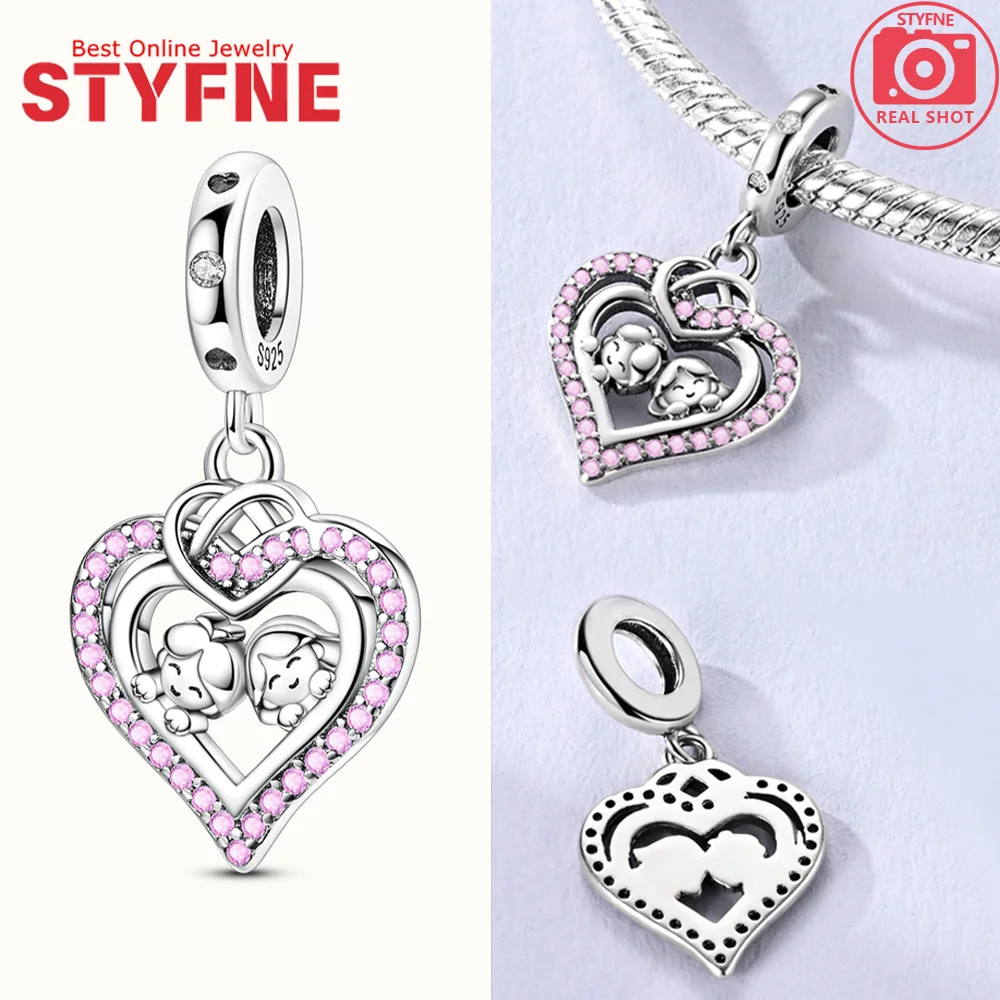 

Original Charms 925 Silver Good Sister Pink Heart Pendants Fit Charms Plata 925 Bracelets for Women Jewelry Making Fine Gifts