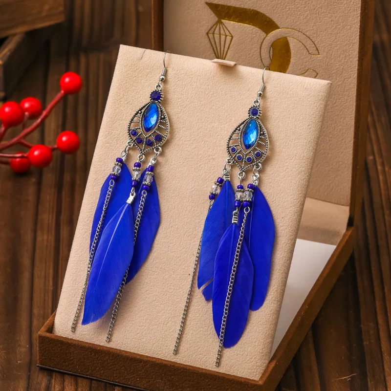 Bohemian Wasser Tropfen Feder Ohrringe für Frauen Mode Elegante Frische Strass Kette Quaste Ohrringe Party Urlaub Schmuck – Detail 14