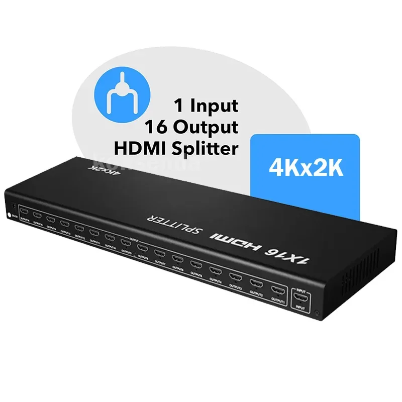 4Kx2K@30Hz HDMI Splitter 1 in 16 out HDMI Video Distributor 1x16 Duplicate Display Converter for Camera Laptop PC to TV Monitor