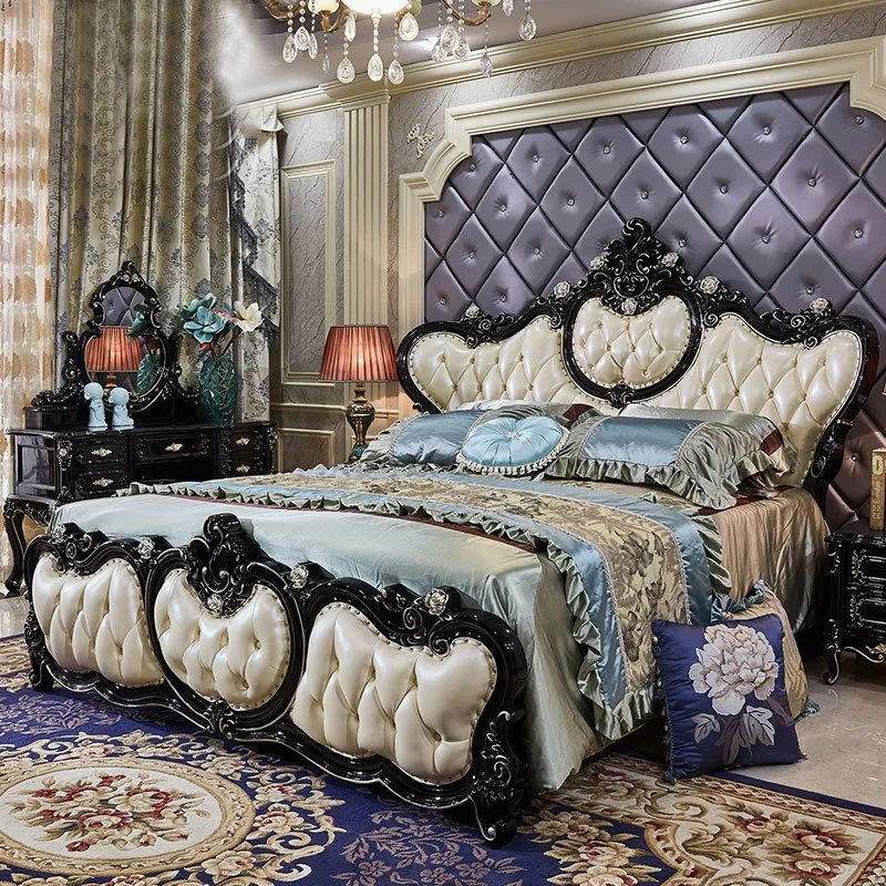 Hot Selling Royal European Solid Wood Frame Bed Antique French Royal Bedroom Furniture Luxury Bedding Set