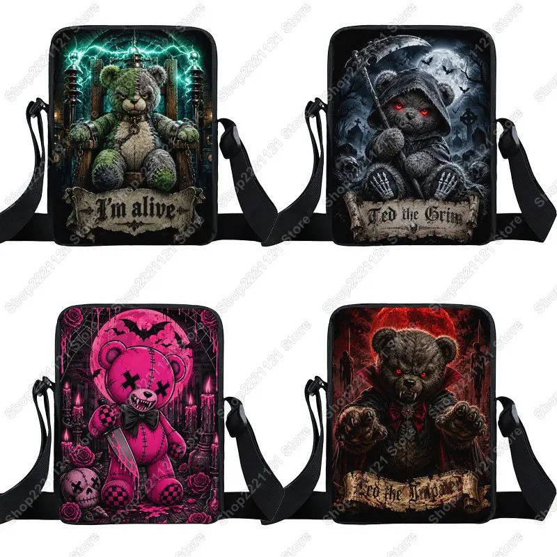 Gothic Vampire Grim Bear Crossbody Bags Dark Fantasy Women Handbags Phone Wallet Storage Bags for Travel Teenager Messenger Bags
