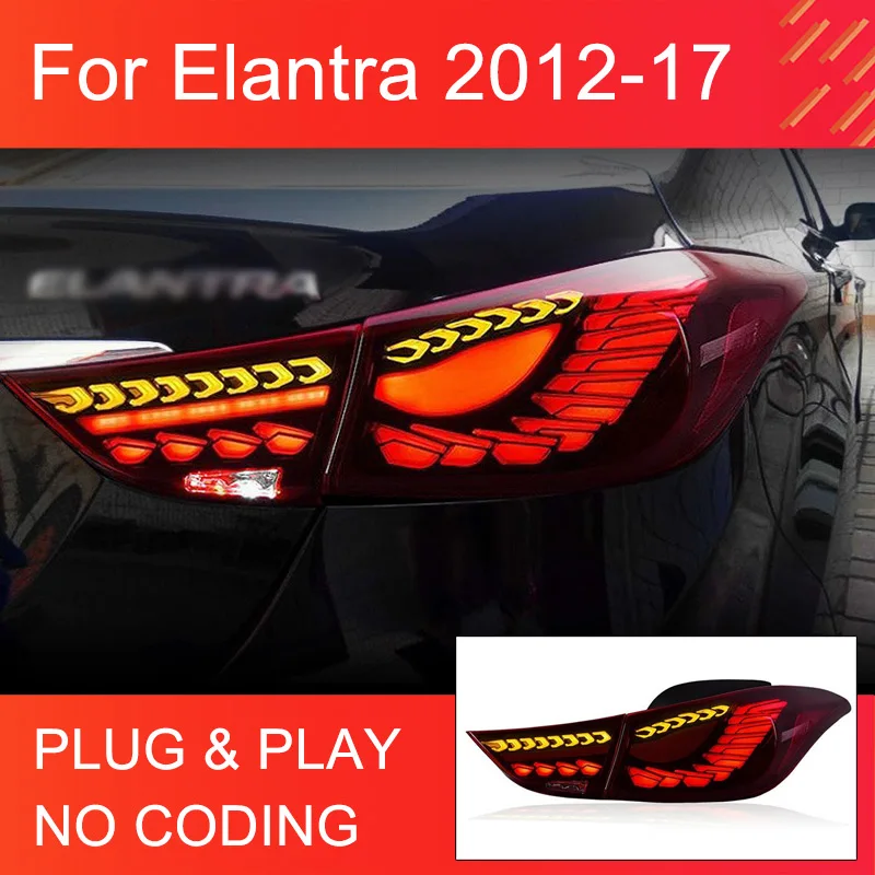 1 Pair LED Tail Lights for Hyundai Elantra 2012-2017 Taillights Plug and Play with Dynamic Turn Brake Reverse Rear Tail Lamps