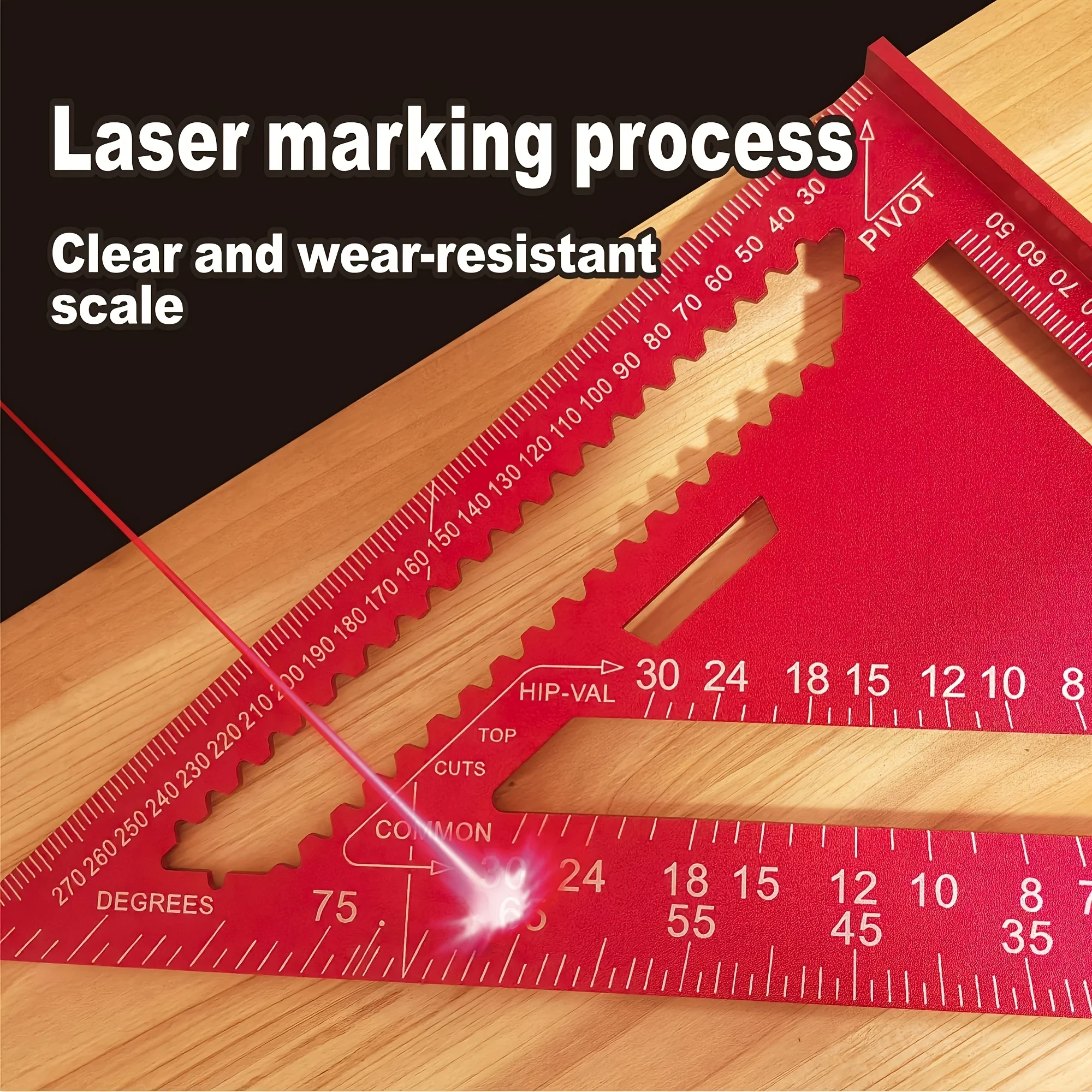 [Precision Ruler] Precision 12-Inch Red Aluminum Alloy Triangle Ruler| Durable Metal Construction, Angle Finder and Metric Scale