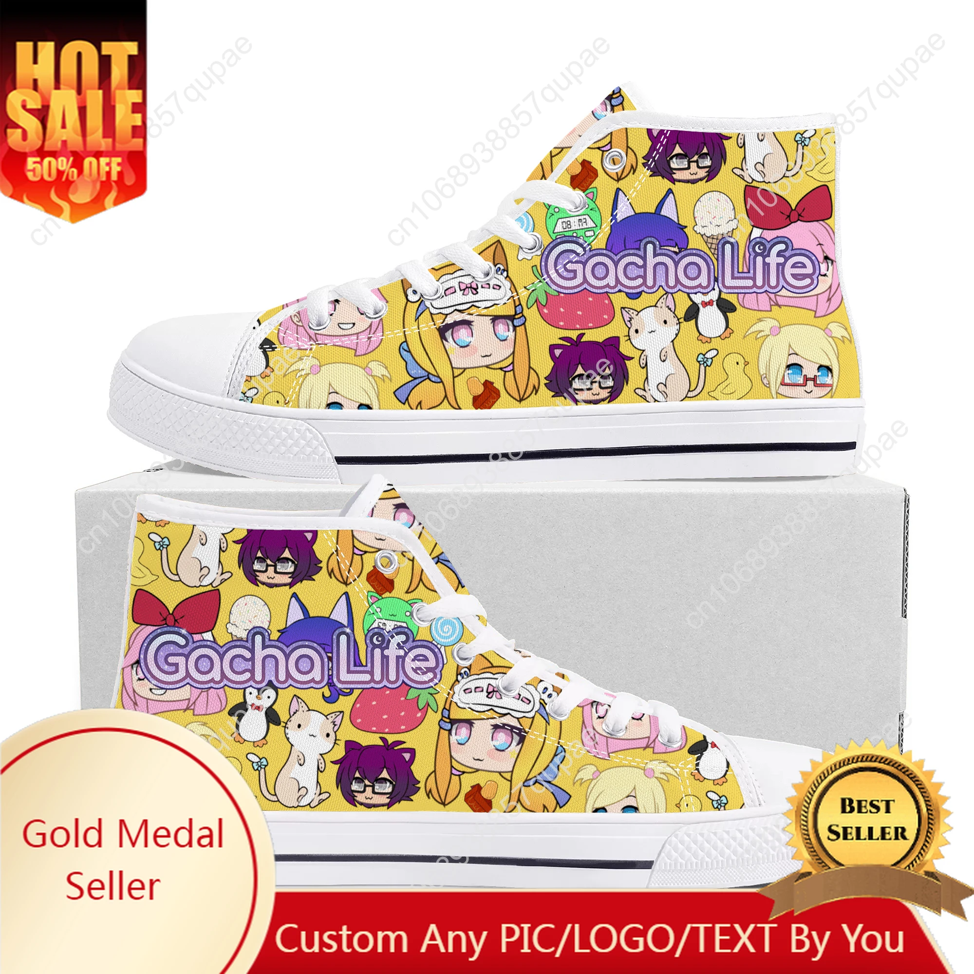 

Gacha Life High Top Sneakers Hot Cartoon Game Mens Womens Teenager High Quality Fashion Canvas Shoes Casual Tailor Made Sneaker