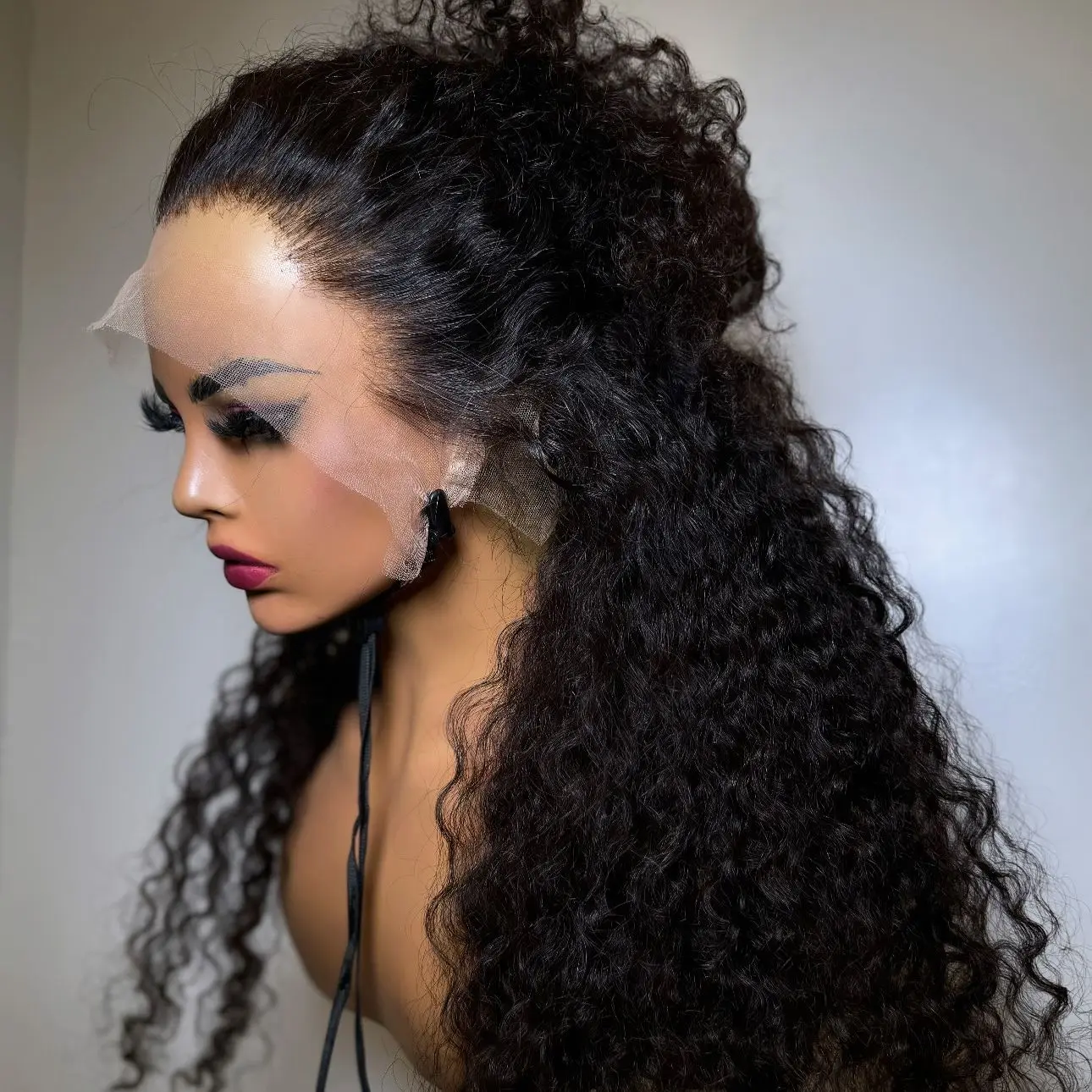 Black Color 13X4 HD Lace Frontal Synthetic Wig For Women Ponytails Deep Curly Preplucked With Baby Hair Cosplay Daily Drag Queen