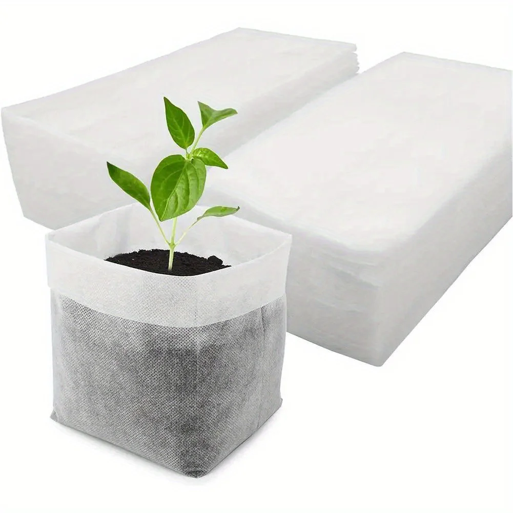 100pcs Biodegradable Seed Nursery Bags, Non-Woven Plants GrowBags, Fabric Seedling Pots Plants Pouch, Home Garden Supply