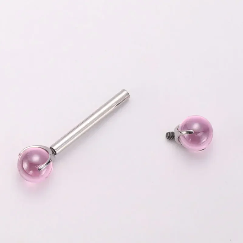 ASTM F136 Titanium Nipple Piercing 14G Internally Threaded Straight Barbell with Crystal Tongue Ring Nipple Industrial Piercing