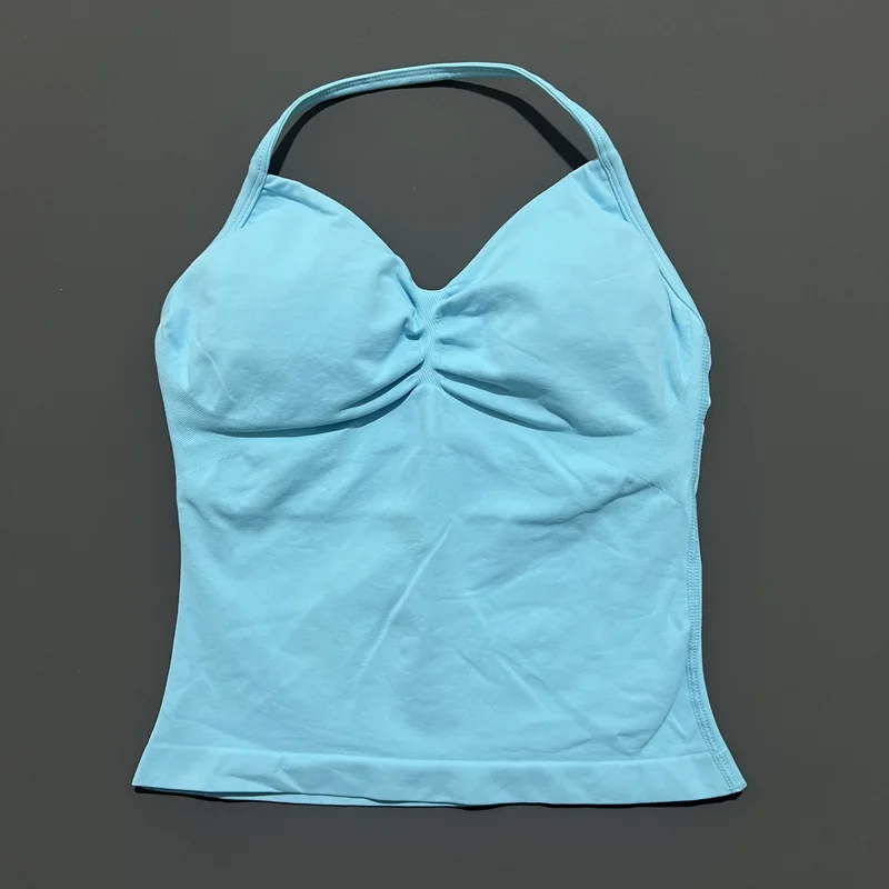 HISTELLO Halter Yoga Tank Top Dames Sexy Strappy Backless Slim Fit Gewatteerd Ademend Gym Fitness Running Workout Sporttops