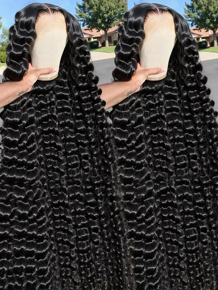 

300 Плотность Свободные Глубокие Волны HD 13x6 Парики Фронта Шнурка Человеческих Волос Бразильские 30 40 Дюймов Волна Воды Вьющиеся 13x4 Парик Фронта Шнурка Реми